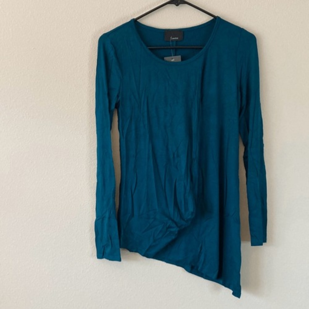 Lumiere Womens Teal Blue Asymmetrical Twist Front Long Sleeve Top Small AT01286
